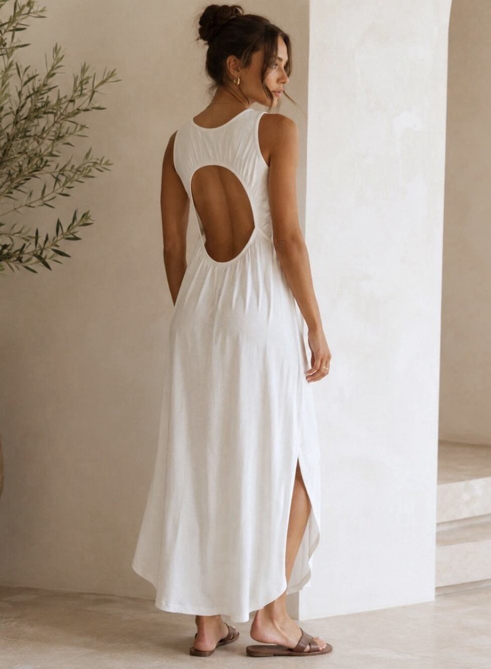 Lululemon Pima Cotton Open Back Midi Dress White Size 6 NWT $124